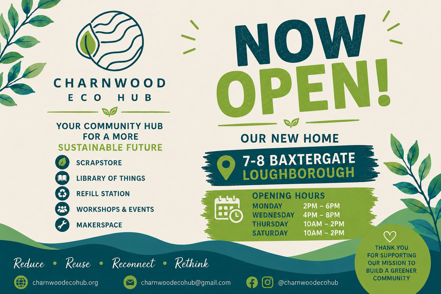 Charnwood Eco Hub new location poster