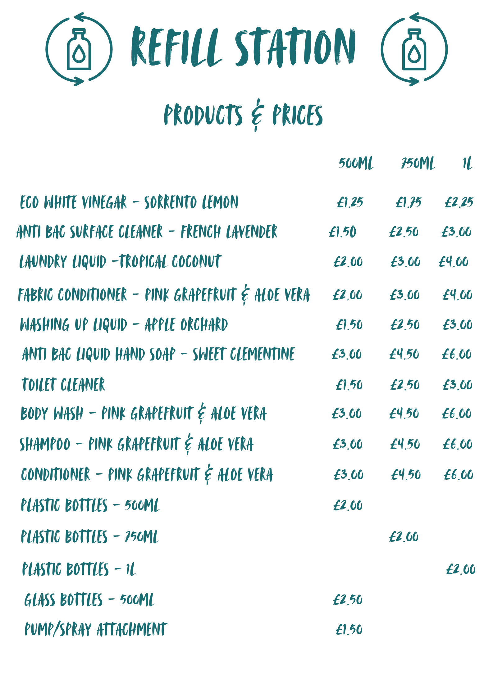 Refill Station Price List