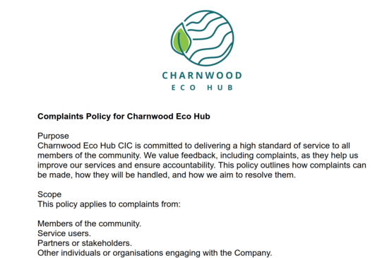 Charnwood Eco Hub Complaints Policy