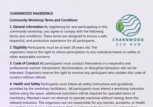 Charnwood Eco Hub Makerspace Terms and Conditions